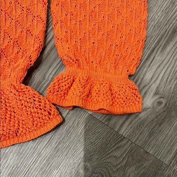 BY ANTHROPOLOGIE FLOUNCE-HEM POINTELLE SWEATER crew neck size L - tangerine - Picture 6 of 11